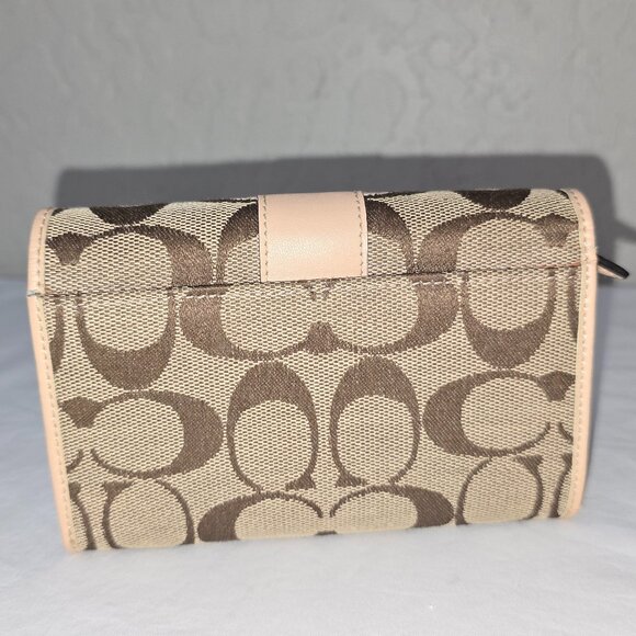 Coach Signature Canvas & Leather Khaki Brown Wallet Bifold Zip Coin Compartment - Picture 3 of 11